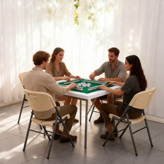 87cm Folding Mahjong Table 4-Player Square Card Game Table with Green Tabletop 4 Cup Holders and 4 Card Slots for Mahjong Poker Domino Game Max Load 150kg