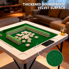 87cm Folding Mahjong Table 4-Player Square Card Game Table with Green Tabletop 4 Cup Holders and 4 Card Slots for Mahjong Poker Domino Game Max Load 150kg