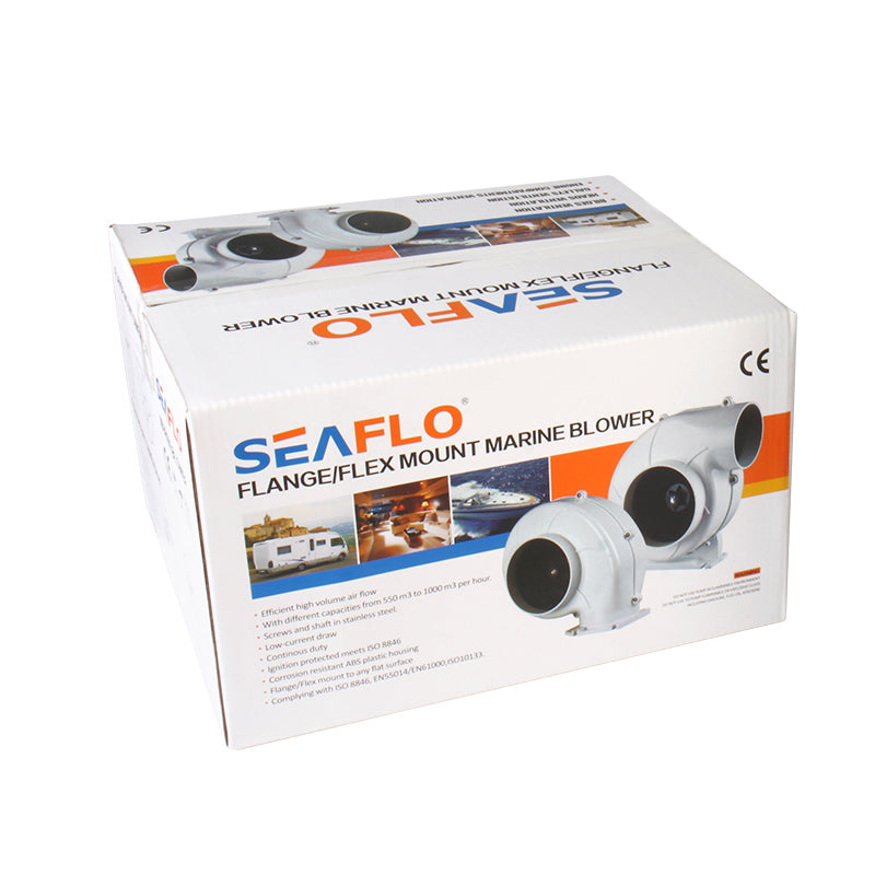 SEAFLO 4" Bilge Blower Fan 320 CFM 12V DC White Ventilation Boat Flange Mount