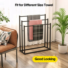 Towel Rack Stand Stylish 3 Tier Metal Sturdy Freestanding Bath Towels Rail Stand Stable Bathroom Quick Drying Holder Matt Black Powder Coated Iron