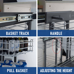 Blind Corner Pull Out Organizer for 31.5'' Cabinet Left Open & Right Open Compatible Min Opening 15'' 2 tier Pull Out Basket Soft Close Bottom Mount