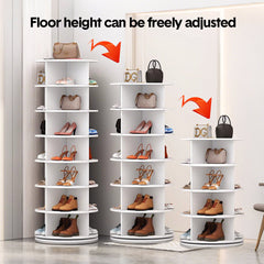 7 Tier Rotating Shoe Rack Handbag Tower Free Standing 360° Spinning Display Organizer 161cm High Round Storage Carousel Vertical Space-Saving White