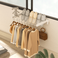 Alston Wall Mounted Drying Rack Clothes Airer Space Saver Folding Dryer Bearing Capacity 25KG Foldable Rail With Hooks Indoor Outdoor Balcony Laundry White