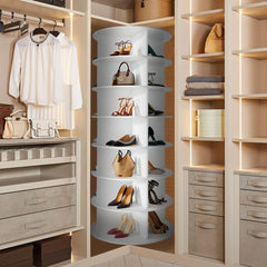 7 Tier Rotating Shoe Rack Handbag Tower Free Standing 360° Spinning Display Organizer 161cm High Round Storage Carousel Vertical Space-Saving White