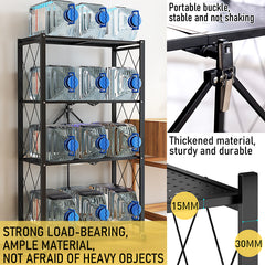 Alston 5 Tier Foldable Shelf Metal Display Rack Floor Standing Storage Capacity 100kg with Wheels for Commercial Retail Stores Bookcase Home Organizer Black
