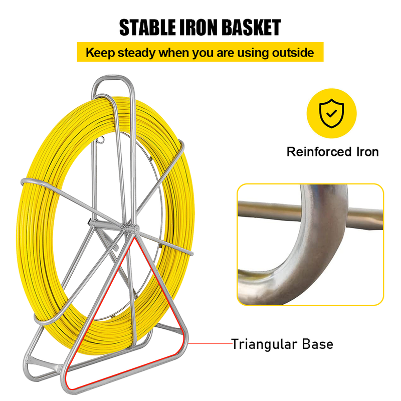 8mm 150M Fish Tape Puller Fiberglass Rodder with Steel Reel Cage Guidi