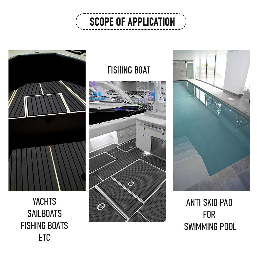 EVA Foam Boat Flooring Mat Faux Decking Teak Marine Mat Boat Carpet Sea Deck Flooring for Motorboat RV Yacht Kayak Surfboard 240cmx90cm Black