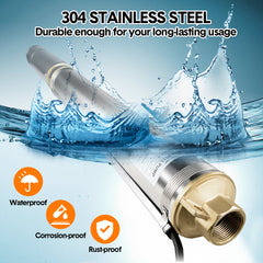 2HP 1500W Submersible Bore Pump 240V Deep Well Water Pump Borehole Water Pump Stainless Steel Max Head 135m for Industrial Irrigation Livestock Home Usec
