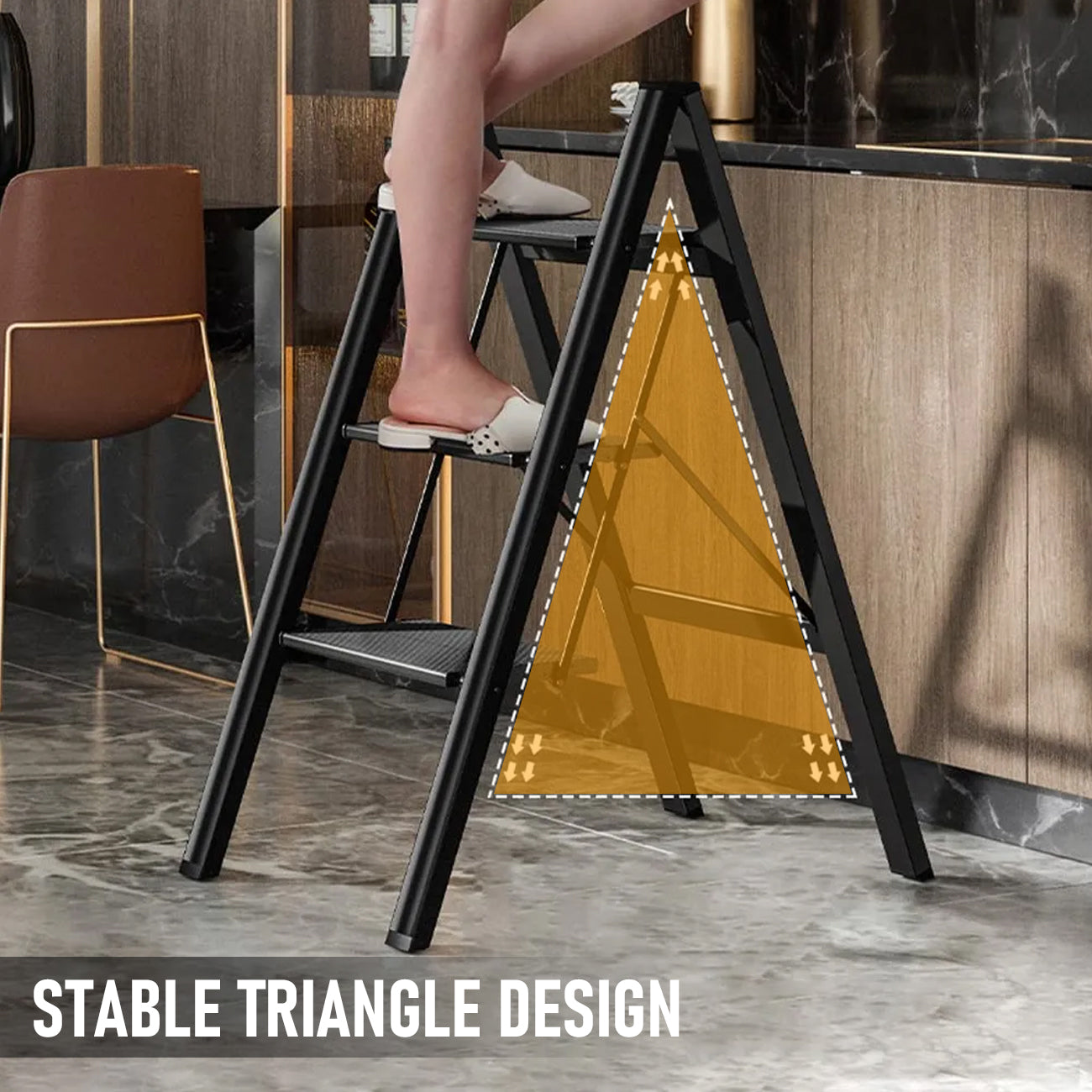 3 Step Folding Ladder Lightweight Aluminum Step Stools for Adults Portable Stepladder Holds up to 150KG, for Household and Office Home Kitchen