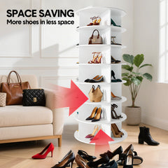 7 Tier Rotating Shoe Rack Handbag Tower Free Standing 360° Spinning Display Organizer 161cm High Round Storage Carousel Vertical Space-Saving White