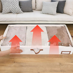2 Pack Large Under Bed Storage Boxes Dustproof Clothes Storage Bag with Clear Lid/Zipper/Handles For Clothes Blankets Bedding Organizer 85x45x15cm Beige
