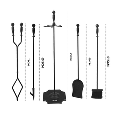 Fireplace Tool Set Fire Pit Stand Black Cast Iron Tongs 5 PCS  Caddy Poker Shovel Brush Clipper Holder Tools Kit 81cm for Indoor and Outdoor Classic