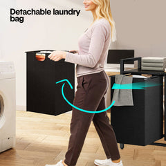 Laundry Hamper Basket Metal Laundry Organizer with MDF Shelf and 2 Waterproof Pull-Out Removable Dirty Clothes Bags for Laundry Room Bedroom Bathroom Dorm