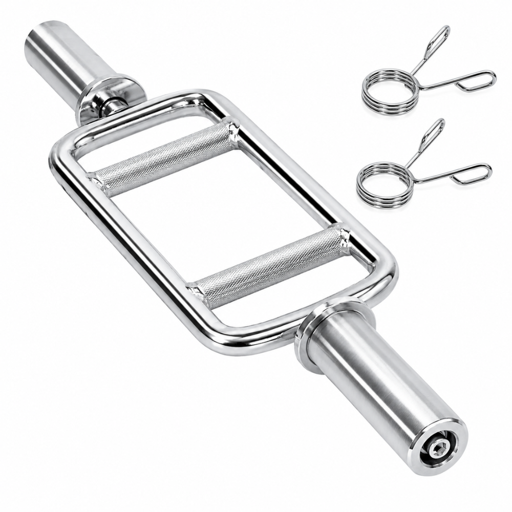 88cm Olympic Triceps Bar Standard Chrome Weightlifting Exercise Training Barbell with Spring Collars and Knurled Handle for Home Gym Fitness 200kg Capacity