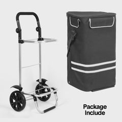 Foldable Shopping Trolley Cart Multifunctional Large Capacity Hand Carry Bag Aluminium Frame with Removable Zipped Bag Side Pockets and Wheels Black