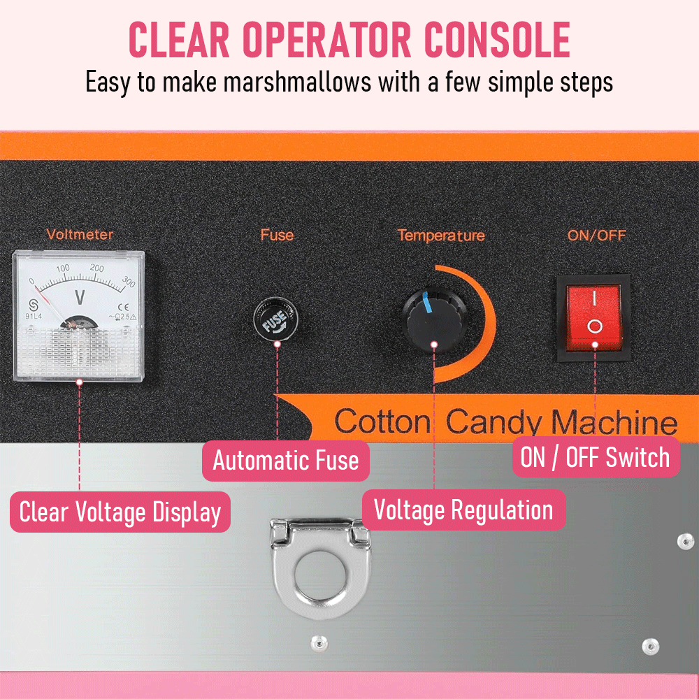 Alston 1000W Commercial Electric Cotton Candy Machine Sugar Fairy Floss Maker For Family Party with Stainless Steel Bowl Storage Drawer Pink Color