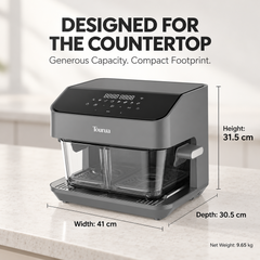 Tourua 8L Dual Zone Glass Air Fryer with WiFi Smart Control 8 Presets Removable Divider 2200W Digital Touch Air Fryer for Family Cooking