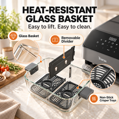 Tourua 8L Dual Zone Glass Air Fryer with WiFi Smart Control 8 Presets Removable Divider 2200W Digital Touch Air Fryer for Family Cooking
