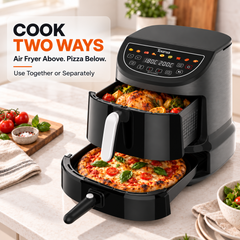 Tourua 8.5L Dual Zone Air Fryer with 12-Inch Pizza Tray 2-in-1 Digital Air Fryer Pizza Maker 10 Presets Smart Finish Viewing Window 2100W