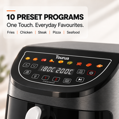 Tourua 8.5L Dual Zone Air Fryer with 12-Inch Pizza Tray 2-in-1 Digital Air Fryer Pizza Maker 10 Presets Smart Finish Viewing Window 2100W