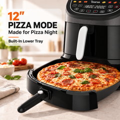 Tourua 8.5L Dual Zone Air Fryer with 12-Inch Pizza Tray 2-in-1 Digital Air Fryer Pizza Maker 10 Presets Smart Finish Viewing Window 2100W
