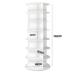 7 Tier Rotating Shoe Rack Handbag Tower Free Standing 360° Spinning Display Organizer 161cm High Round Storage Carousel Vertical Space-Saving White