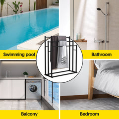 Towel Rack Stand Stylish 3 Tier Metal Sturdy Freestanding Bath Towels Rail Stand Stable Bathroom Quick Drying Holder Matt Black Powder Coated Iron