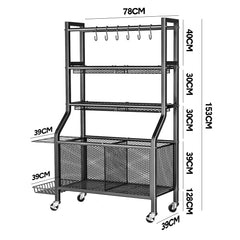 Sports Equipment Organizer Heavy Duty Carbon Steel Ball Storage Rack with 360 Rotating Casters Baskets and 6 Hooks for Garage Sports Gear Toys Storage