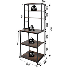 6-Tier Baker's Rack Free Standing Kitchen Storage Rack with Hooks and Adjustable Feet Utility Storage Shelf for Microwave Oven Spices Pot Pan Rustic Brown