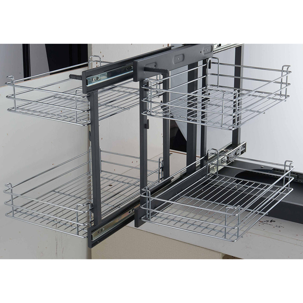 Blind Corner Pull Out Organizer for 31.5'' Cabinet Left Open & Right Open Compatible Min Opening 15'' 2 tier Pull Out Basket Soft Close Bottom Mount