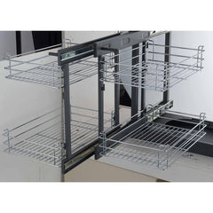 Blind Corner Pull Out Organizer for 31.5'' Cabinet Left Open & Right Open Compatible Min Opening 15'' 2 tier Pull Out Basket Soft Close Bottom Mount
