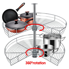 Shelf Rack for Spices 2-Shelf Under Sink Storage Blind Corner Carousel Kitchen Cabinet Organizer 81cm Diameter Rotating Max Load 14kg 270 Degree