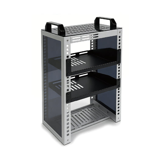 9U Server Rack Deep Open Frame Desktop Network Rack for 10 inch Audio Video Devices and IT Equipment with 2 Side Translucent Panels and 2 Top Handles White