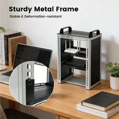 9U Server Rack Deep Open Frame Desktop Network Rack for 10 inch Audio Video Devices and IT Equipment with 2 Side Translucent Panels and 2 Top Handles White
