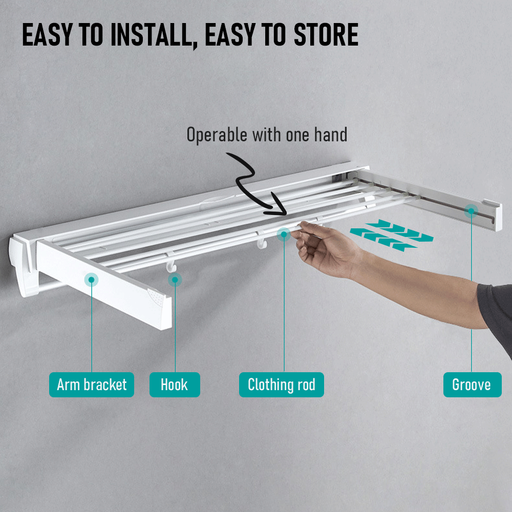 Wall Mounted Drying Rack Clothes Airer Rail Laundry Indoor Outdoor Folding Dryer Yarra Supply