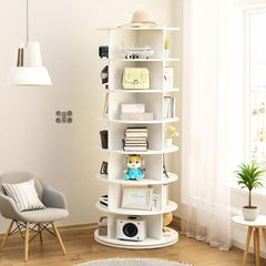7 Tier Rotating Shoe Rack Handbag Tower Free Standing 360° Spinning Display Organizer 161cm High Round Storage Carousel Vertical Space-Saving White
