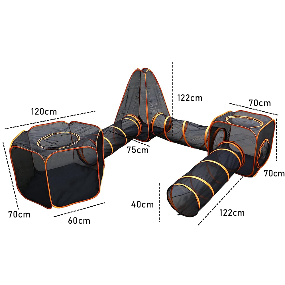 6 in1 Outdoor Portable Pet Cat Playpen Folding Pop Up Mesh Play Tent Tunnel House Enclosures Portable with Storage Bag for Indoor and Outdoor