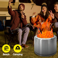 19'' Smokeless Firepit Outdoor Wood Burning Stainless Steel Fireplaces Portable Firepit with Removable Ash Pan and Storage Bag for Backyard Camping Patio
