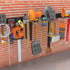 Garage Tool Organizer Heavy Duty Wall Mount Storage Rack Steel Garden Tool Hanger  with 6 Removable Hooks for Broom Rake Shovel Yard Tools Max Load 180kg