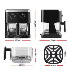 Devanti 4.5L Glass Air Fryer Kitchen Oven Knob Control 1350W Healthy Cooker Black
