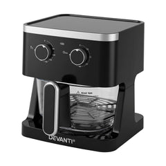 Devanti 4.5L Glass Air Fryer Kitchen Oven Knob Control 1350W Healthy Cooker Black