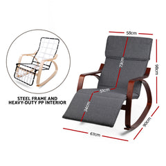 Artiss Rocking Armchair Footrest Nursing Charcoal Afton