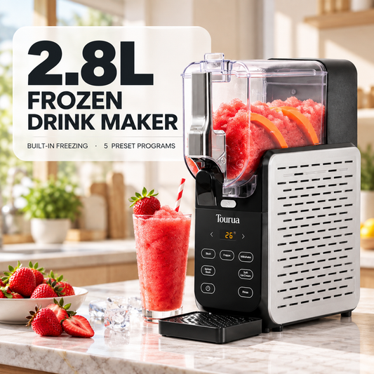 Tourua 2.8L Slushie Machine Frozen Drink Maker with 5 Preset Modes No Ice Needed Soft Ice Cream Milkshake Frappe Spiked Slushi Rinse Function 220W