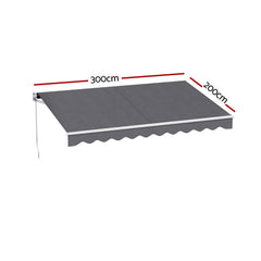 Instahut Retractable Folding Arm Awning Manual Sunshade 3M X 2M Grey