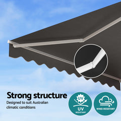 Instahut Retractable Folding Arm Awning Manual Sunshade 3M X 2M Grey
