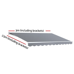 Instahut Retractable Folding Arm Awning Manual Sunshade 3Mx2.5M Pearl Grey