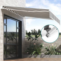 Instahut Retractable Folding Arm Awning Motorised Sunshade 3Mx2.5M Grey White
