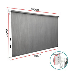 Instahut 3X2.5M HDPE Straight Drop Awning Outdoor Roller Blind Shade Screen Grey