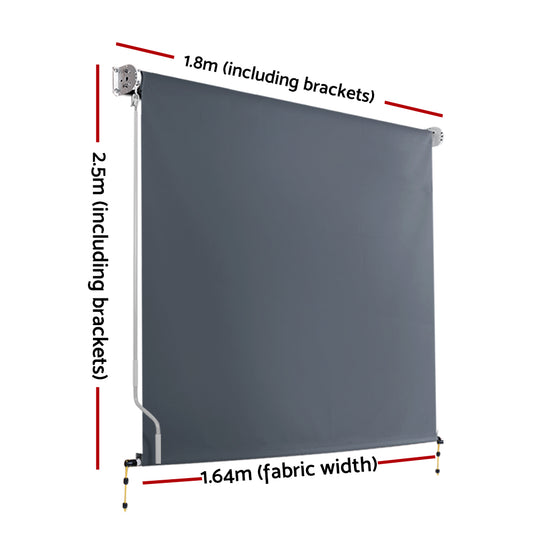 Instahut 1.8X2.5M Outdoor Blinds Awning Roll Down Canopy Retractable Outdoor Blinds Window Shade Grey