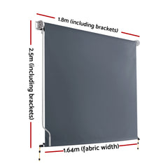 Instahut 1.8X2.5M Outdoor Blinds Awning Roll Down Canopy Retractable Outdoor Blinds Window Shade Grey